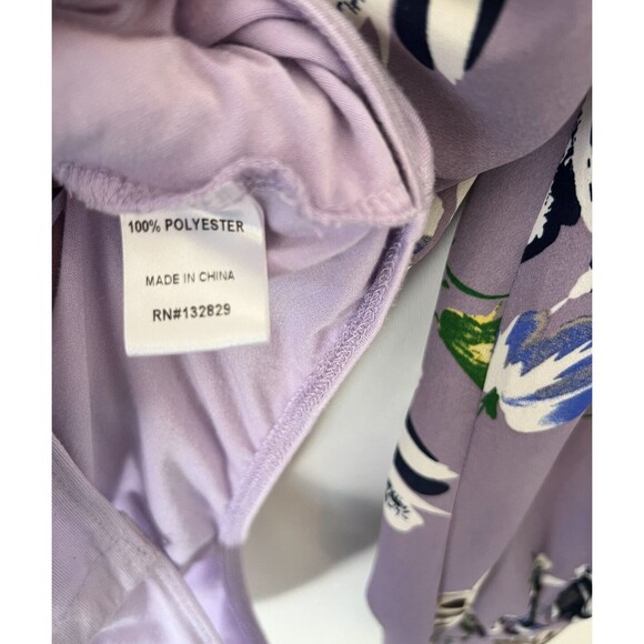 Superdown Revolve Bodysuit Top Womens Small Purple Floral Faux Wrap Long Sleeve - Picture 11 of 14